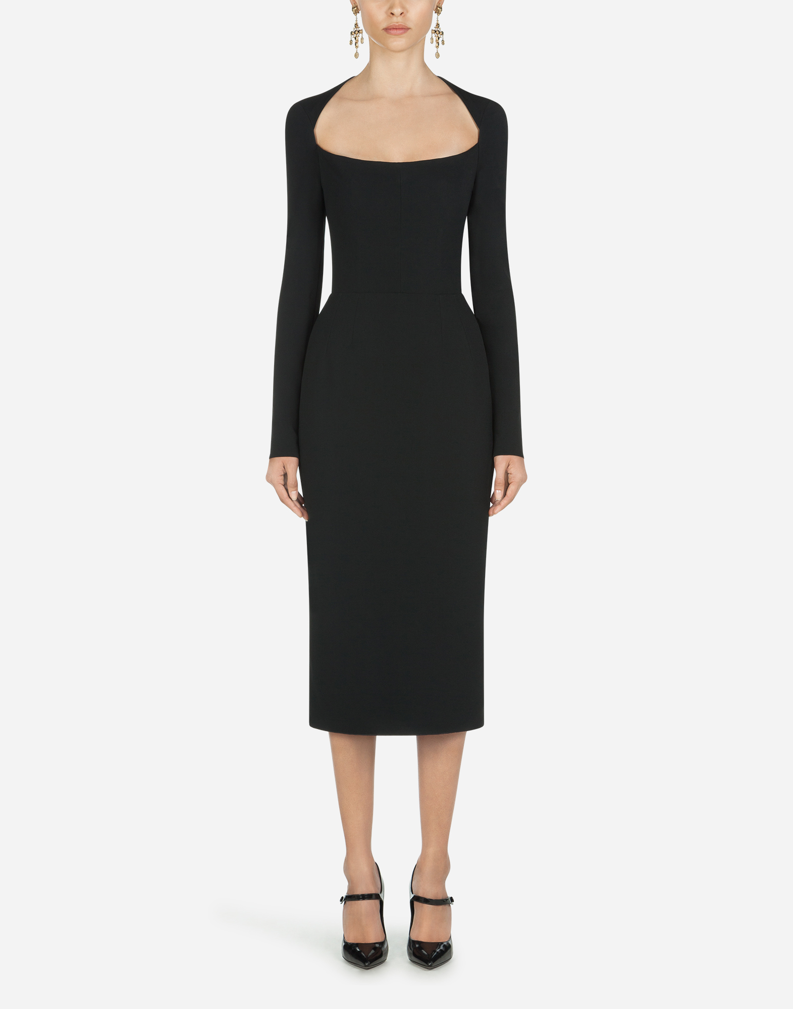 Long-sleeved cady mini dress in Black ...